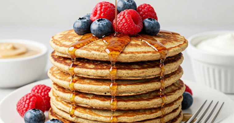 Protein Pancakes with Fresh Fruit - egg free breakfast ideas