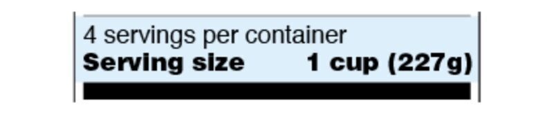 FDA nutrition facts serving size example showing servings per container and serving size in grams